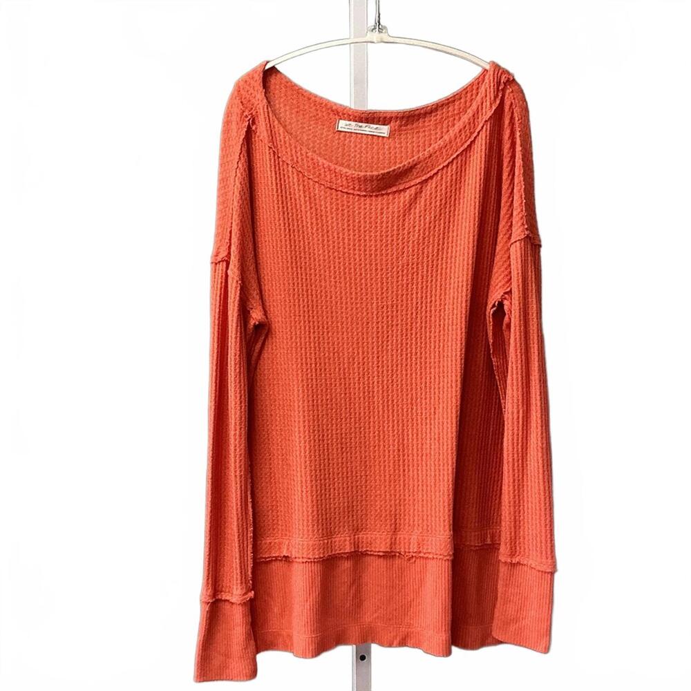 We The Free Women's Long Sleeve Top Waffle Knit Fabric Thermal, XS Oversized